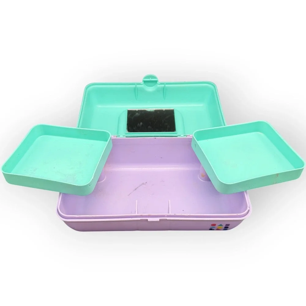 Vtg Caboodles Makeup Case Organizer Mint Green Lavender 90s Retro‎ Cosmetic Box